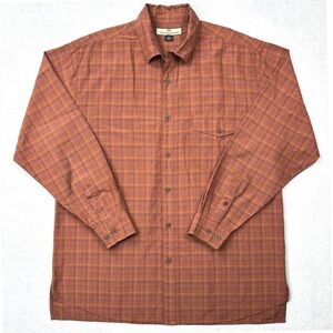 Tommy Bahama Mens Orange Plaid 100% Silk Long Sleeve Button Down Shirt M T30307